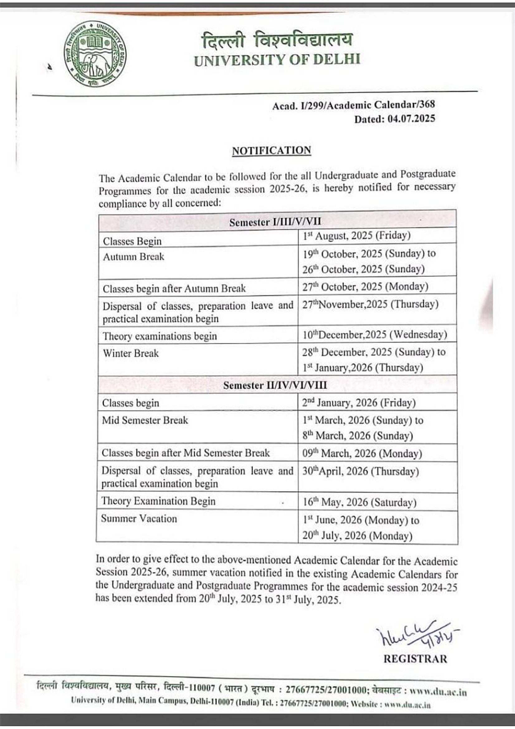 Academic Calendar 2025-2026